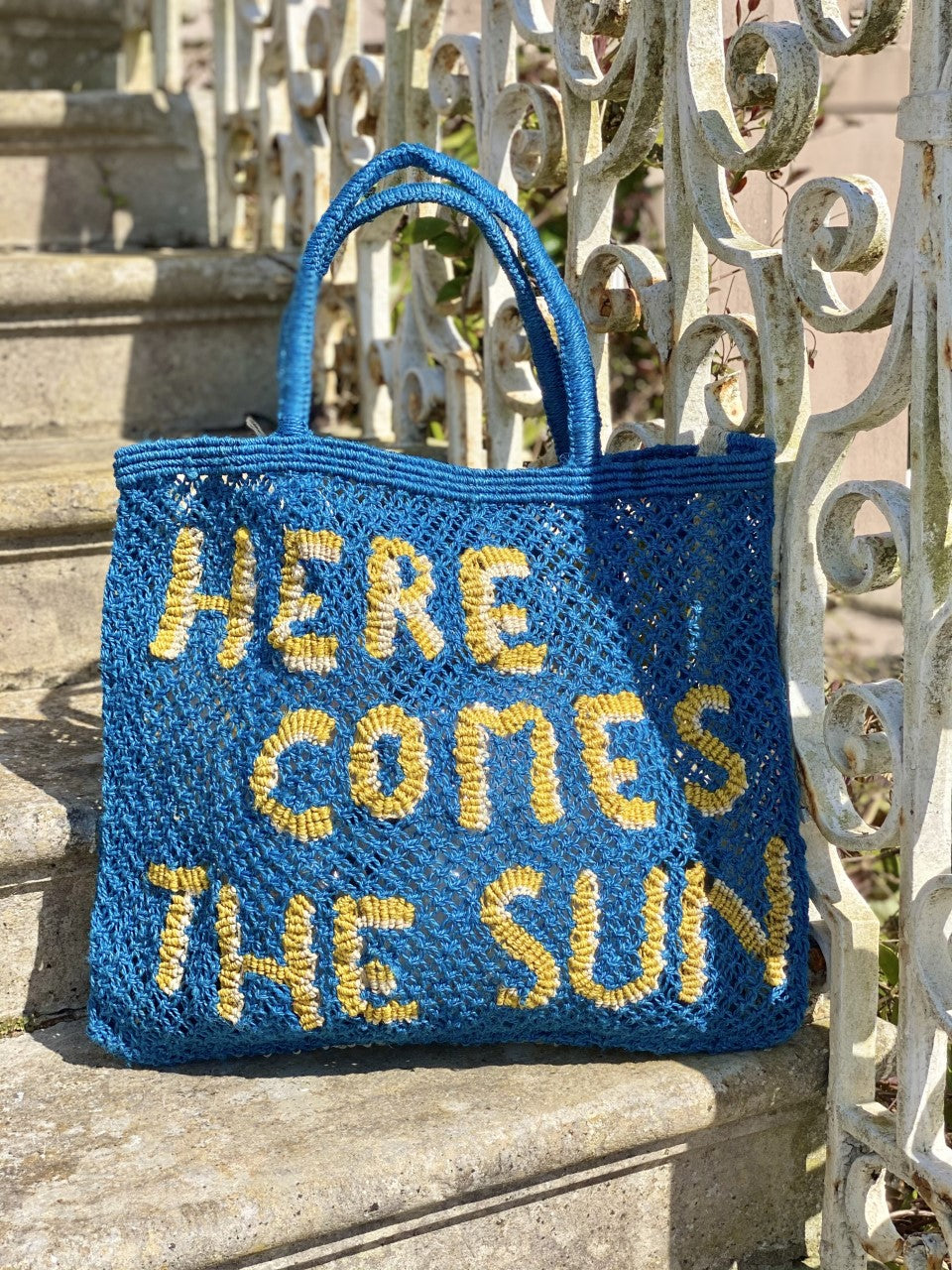 YELLOW HERE COMES THE SUN LARGE JUTE TOTE - Kingfisher Road - Online Boutique