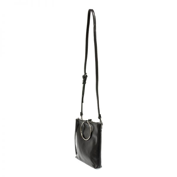 AMELIA RING TOTE BAG SILVER HANDLE-BLACK - Kingfisher Road - Online Boutique