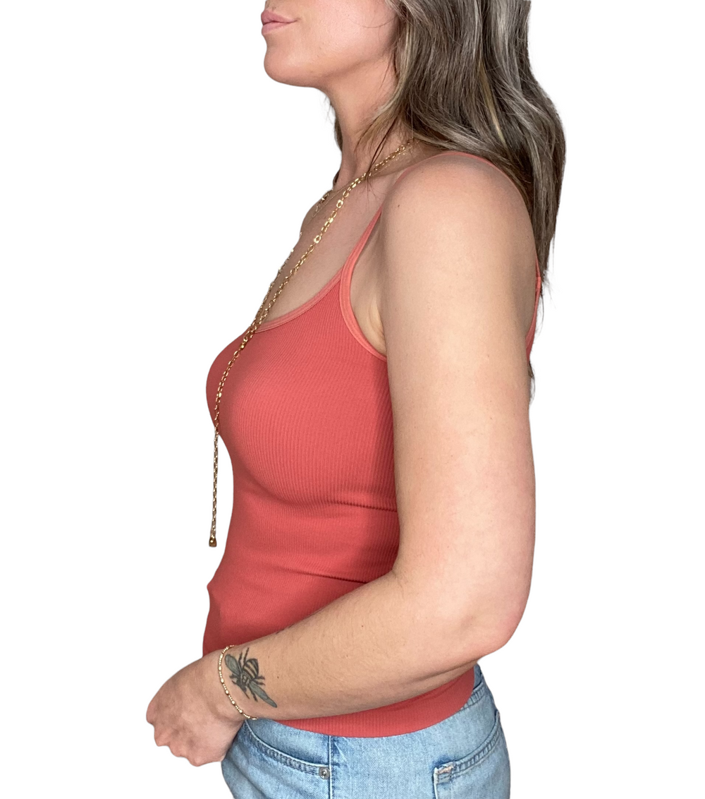 ROCK CORAL THIN STRAP SCOOP NECK TANK - Kingfisher Road - Online Boutique