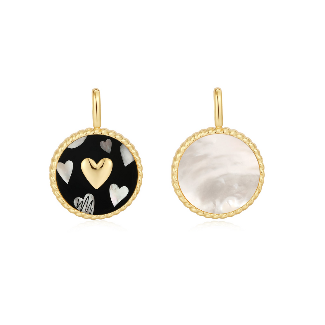 HEART ENAMEL AND MOTHER OF PEARL CHARM-GOLD