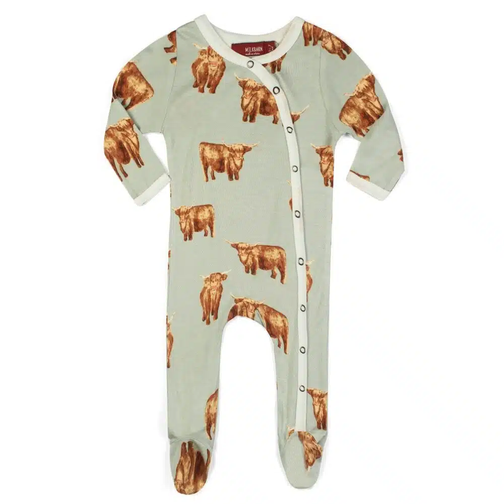 HIGHLAND COW BAMBOO FOOTED ROMPER - Kingfisher Road - Online Boutique