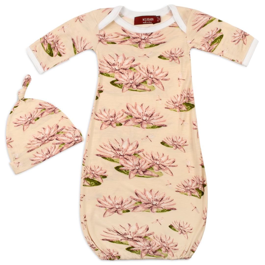 BAMBOO NEWBORN GOWN/HAT WATER LILY - Kingfisher Road - Online Boutique