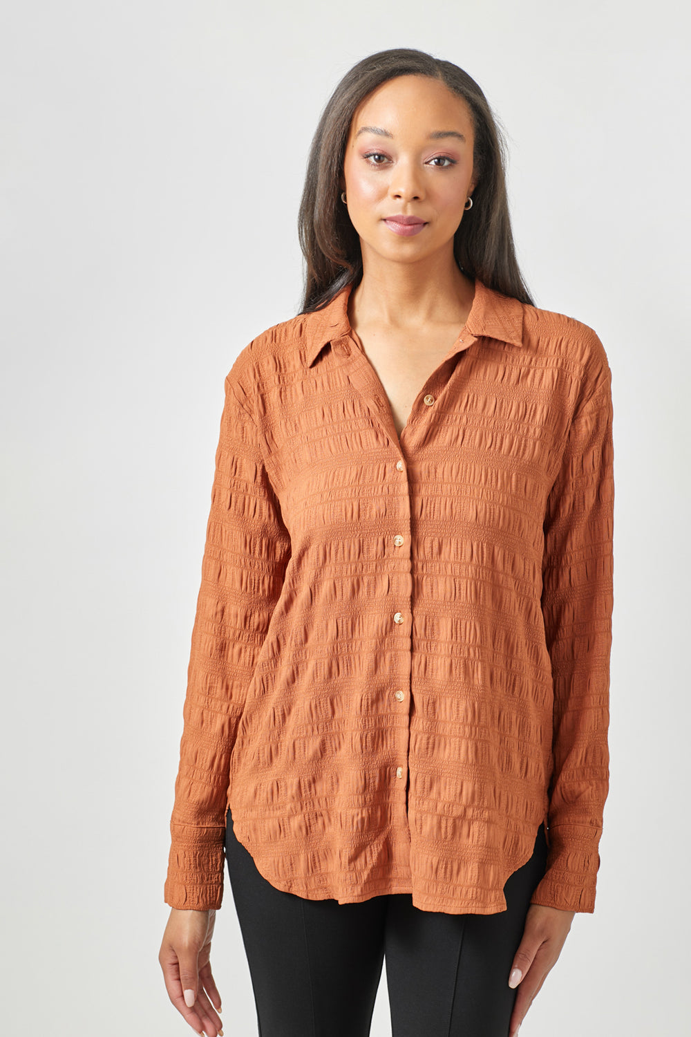 TEXTURED STRIPE BUTTONDOWN SHIRT-PUMPKIN BROWN - Kingfisher Road - Online Boutique