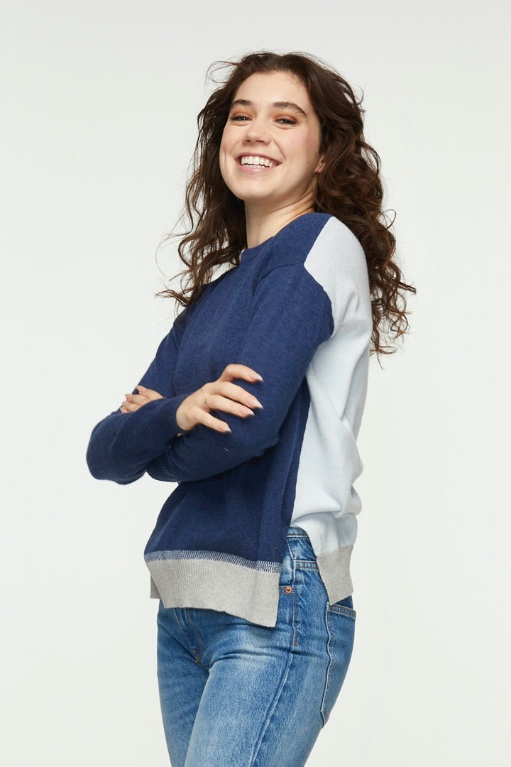 COLOR BLOCK PULLOVER SWEATER - DENIM - Kingfisher Road - Online Boutique