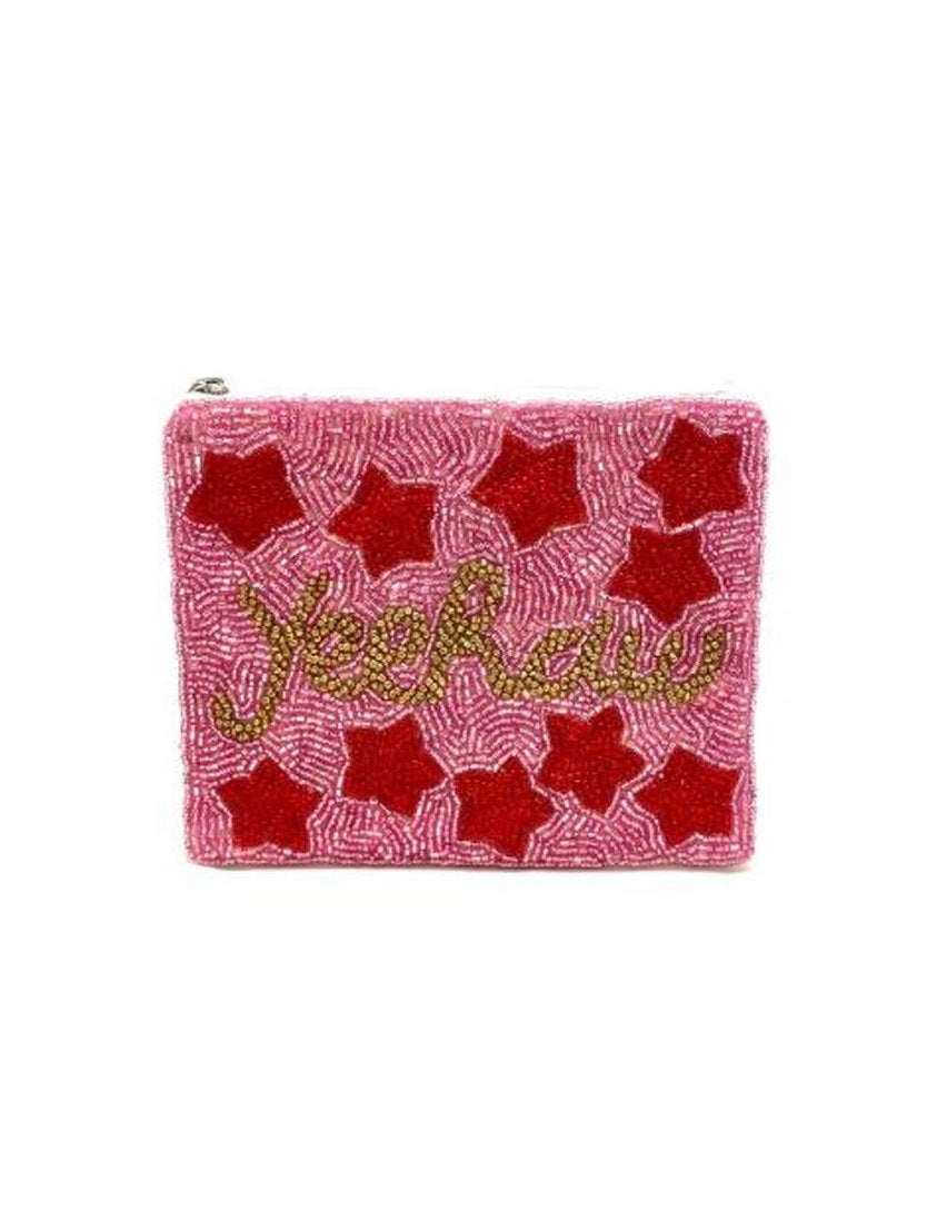 YEEHAW PINK/RED STAR BEADED POUCH - Kingfisher Road - Online Boutique