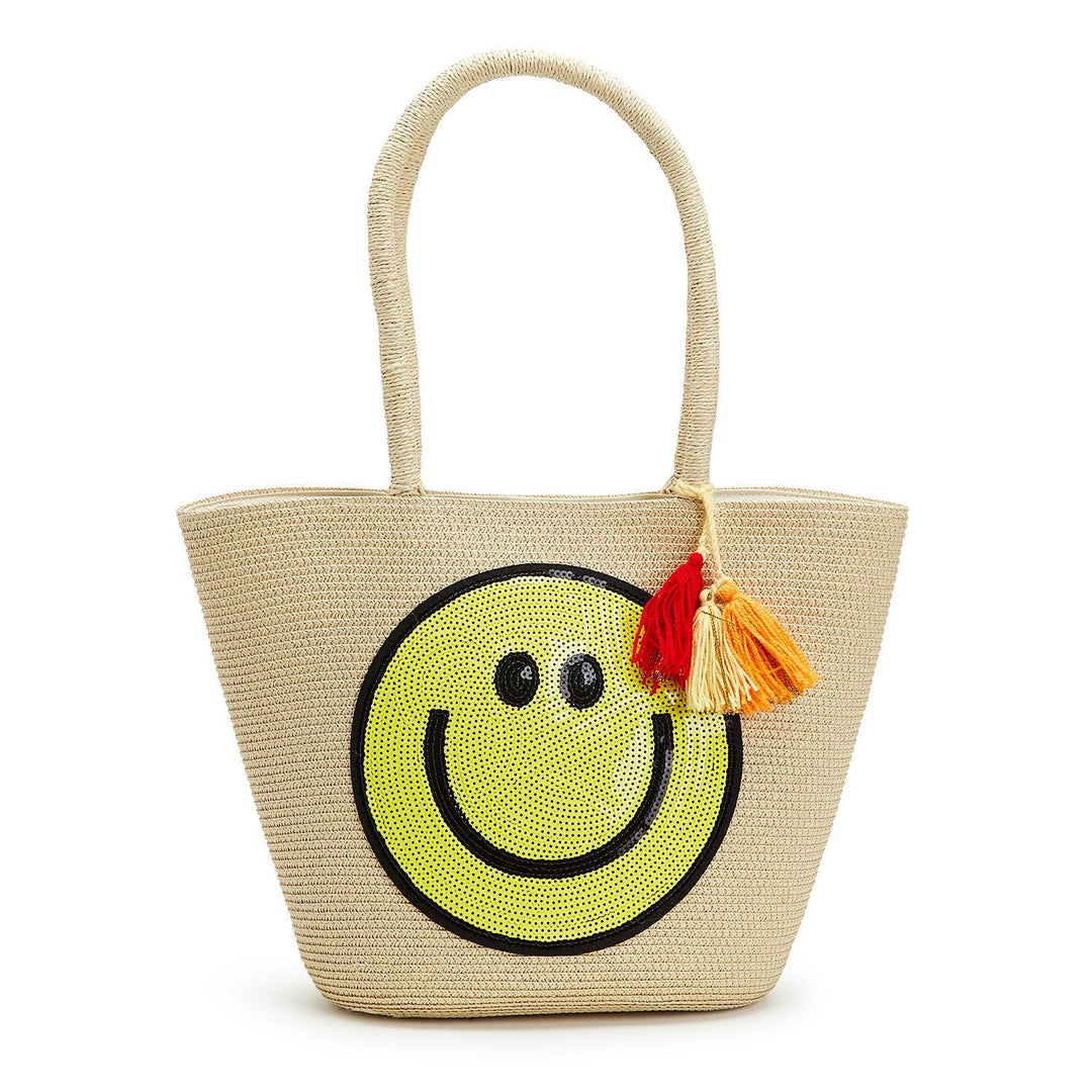 BE HAPPY WOVEN STRAW TOTE BAG - Kingfisher Road - Online Boutique
