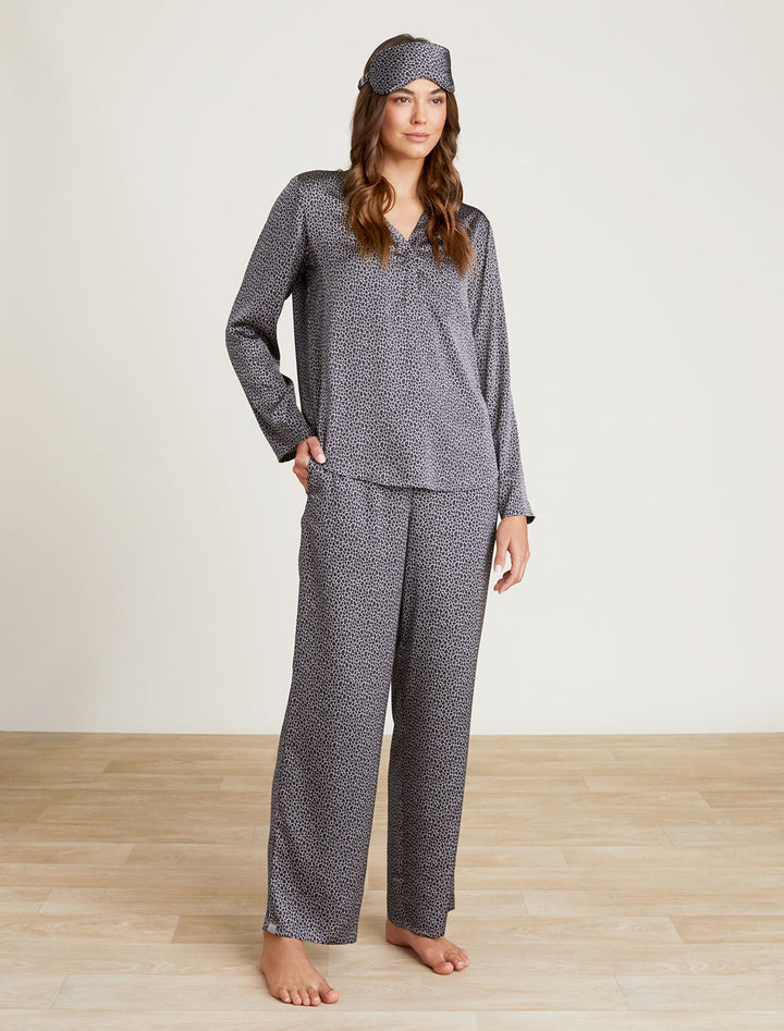 WASHED SATIN EYE MASK PJ SET-DOVE GRAY MULTI - Kingfisher Road - Online Boutique