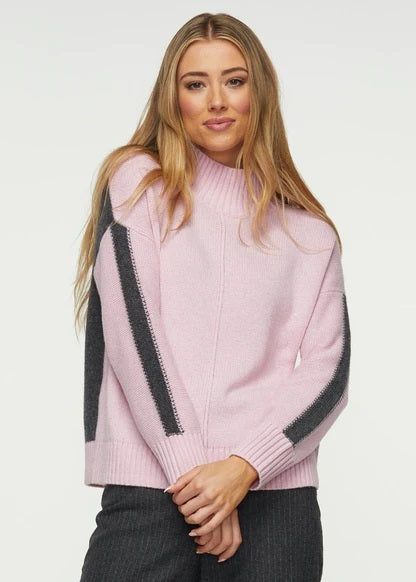 MOCK NECK COLORBLOCK SWEATER - BLUSH - Kingfisher Road - Online Boutique