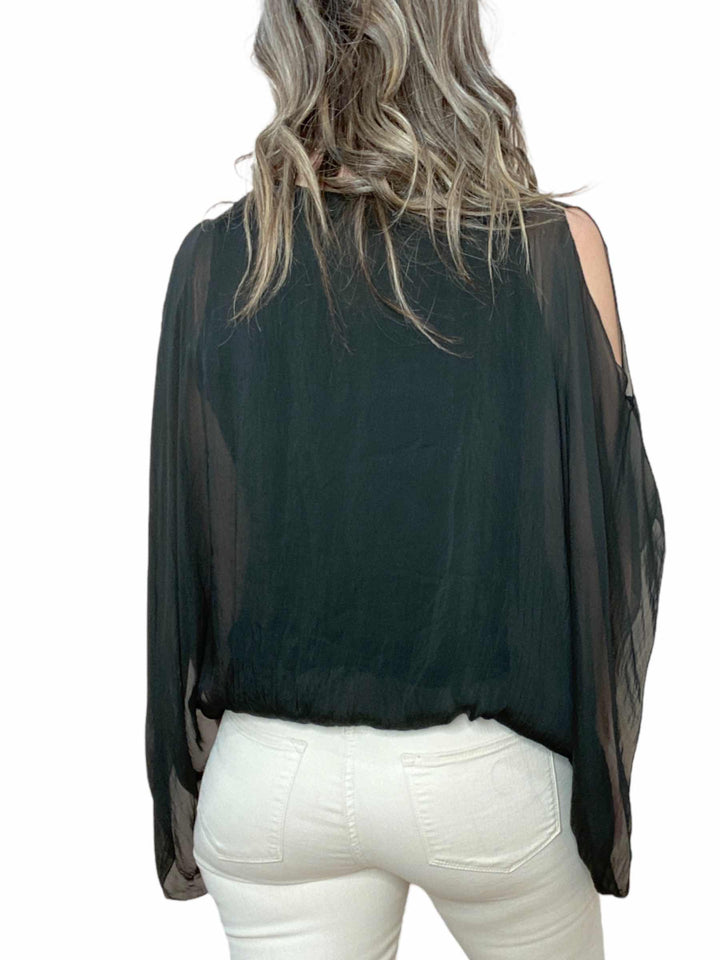 SILK COLD SHOULDER TOP - BLACK - Kingfisher Road - Online Boutique