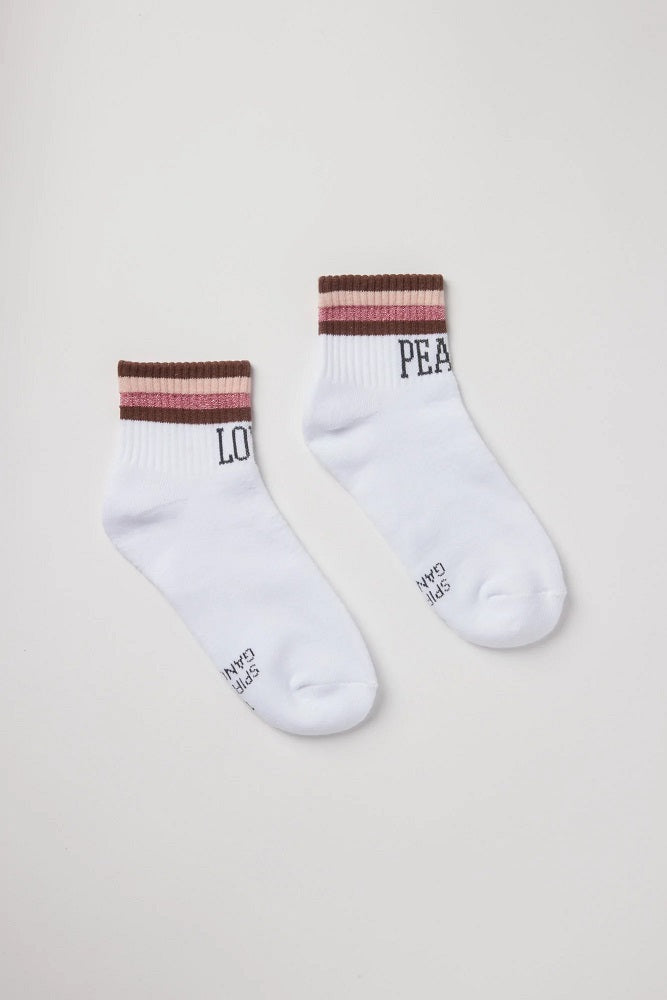 PEACE LOVE ANKLE SOCK - STONE - Kingfisher Road - Online Boutique