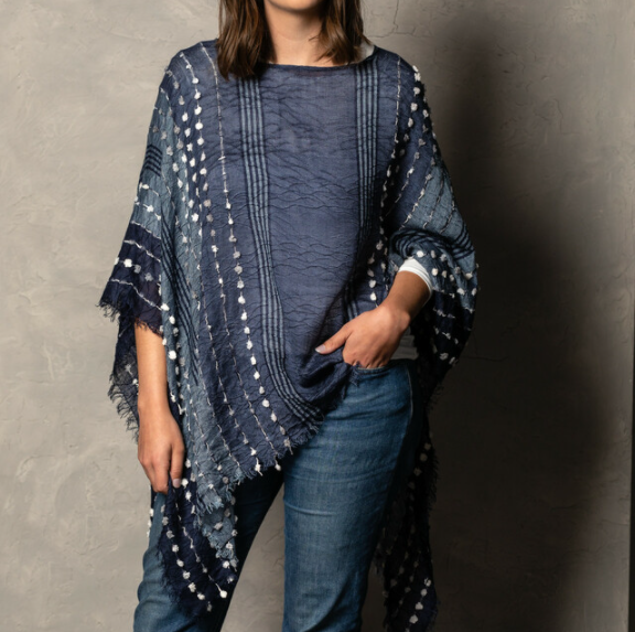 TEXTURED PONCHO NAVY MIX - Kingfisher Road - Online Boutique