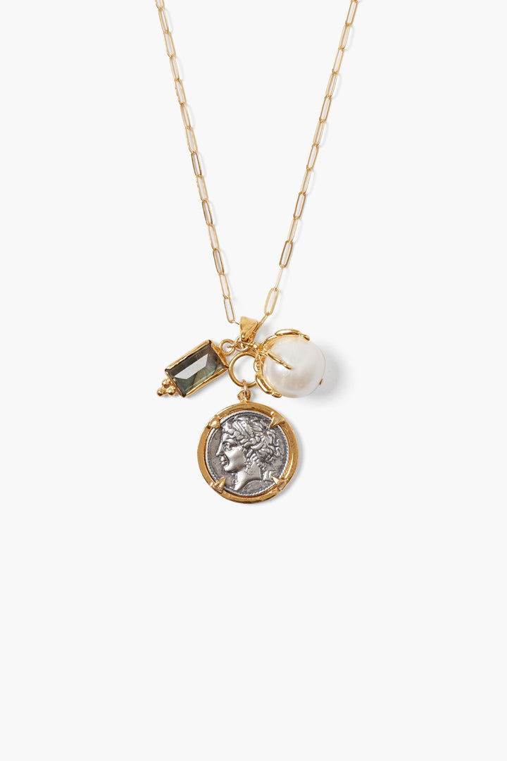 WHITE PEARL MIX NYPMH COIN PENDANT NECKLACE - Kingfisher Road - Online Boutique