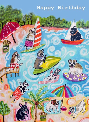 BULL DOGS AT THE BEACH -BIRTHDAY - Kingfisher Road - Online Boutique