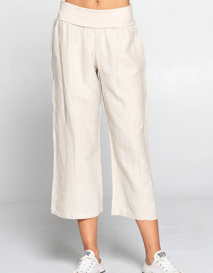 FOLD OVER CROP LINEN PANT - Kingfisher Road - Online Boutique