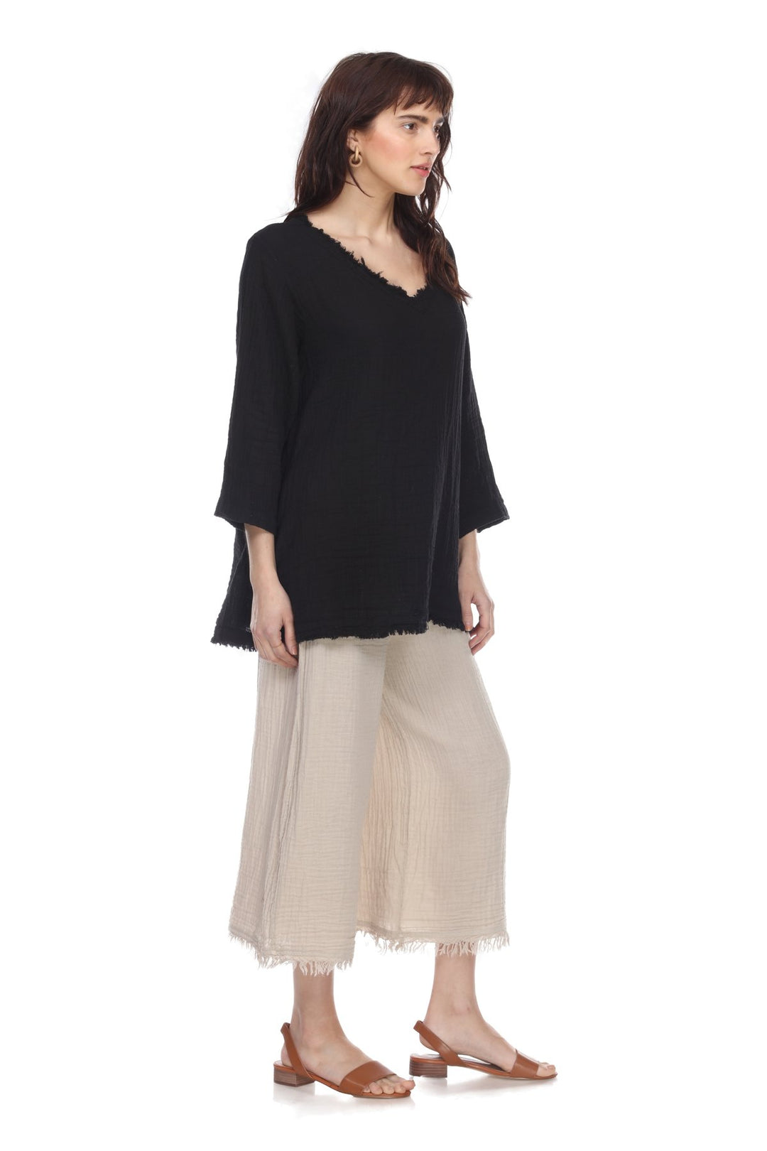 BLACK FRAYED TUNIC - Kingfisher Road - Online Boutique