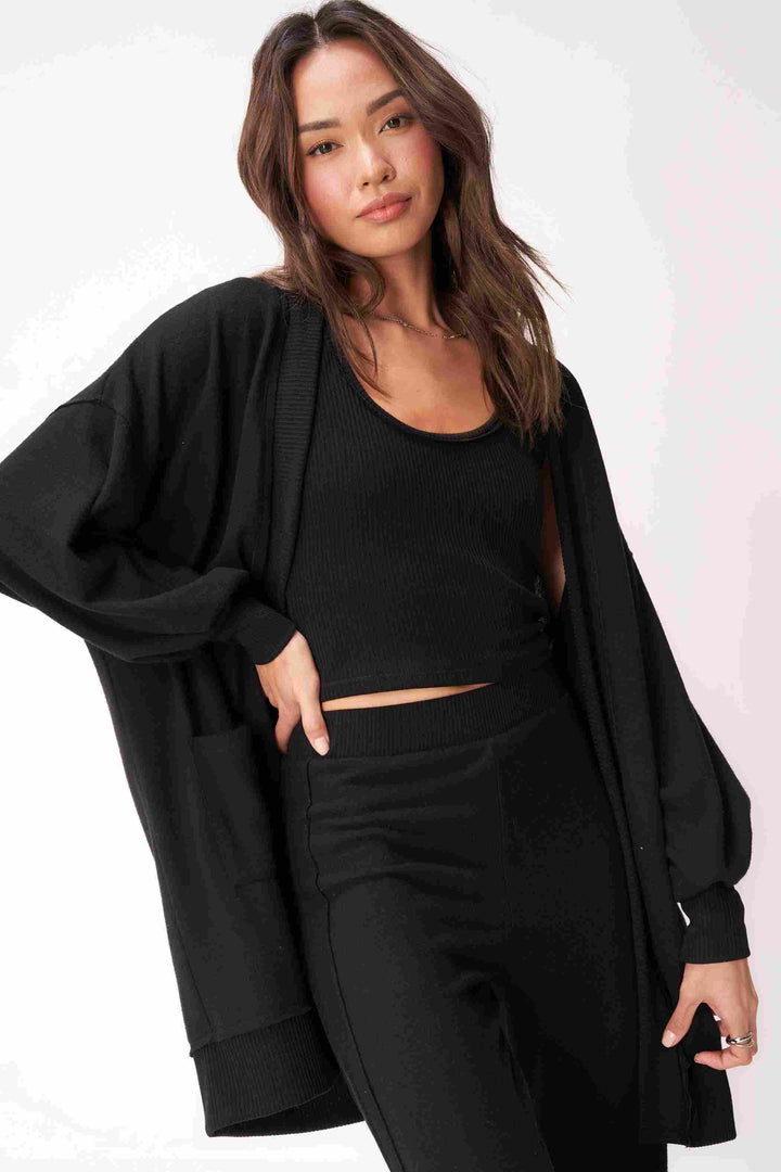 JUST RELAX COZY SEAMED CARDIGAN-BLACK - Kingfisher Road - Online Boutique