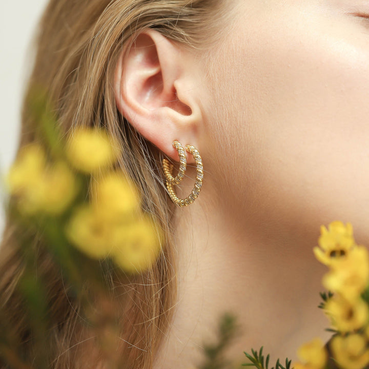 LARGE PAVE CZ TWIST HOOPS-GOLD - Kingfisher Road - Online Boutique
