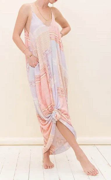 PATCHWORK SLEEVELESS MAXI DRESS-LAVENDER - Kingfisher Road - Online Boutique