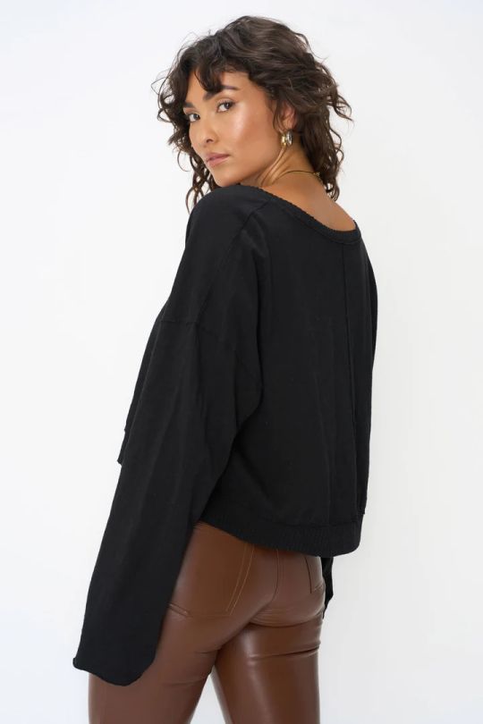 ADONIS V NECK SLUB LONGSLEEVE-BLACK - Kingfisher Road - Online Boutique