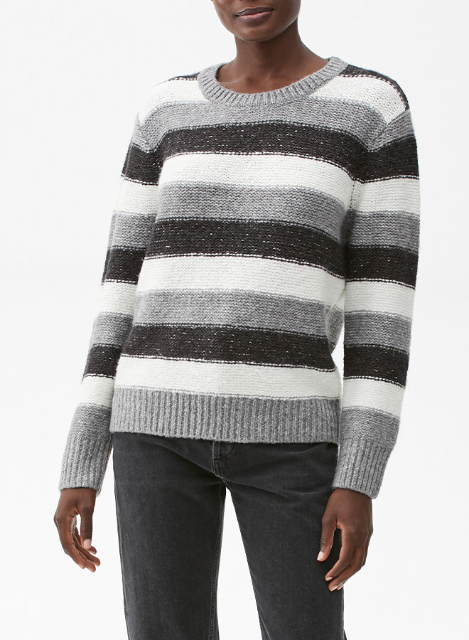 GREY/CHALK/BLACK STRIPED CREW NECK PULLOVER - Kingfisher Road - Online Boutique
