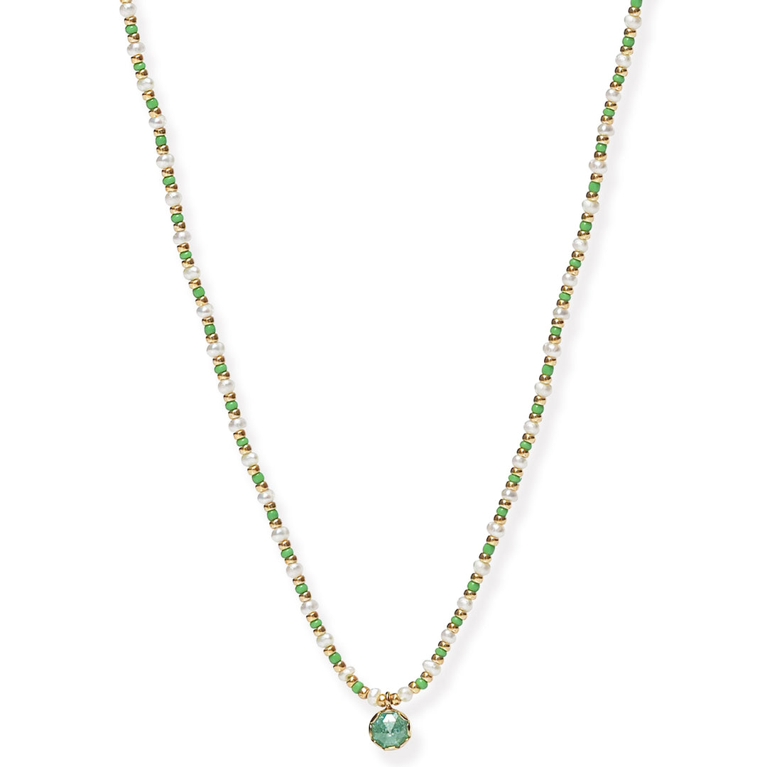 HANDMADE BEADED NECKLACE WITH GLASS STONE ACCENT - Kingfisher Road - Online Boutique