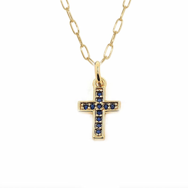EMMY CROSS NECKLACE-SAPPHIRE - Kingfisher Road - Online Boutique