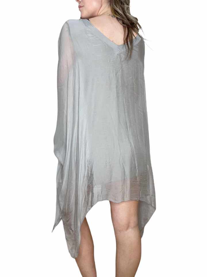 SILK V-NECK LONG TUNIC - TAUPE - Kingfisher Road - Online Boutique