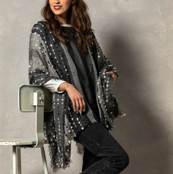 TEXTURED PONCHO BLACK MIX - Kingfisher Road - Online Boutique