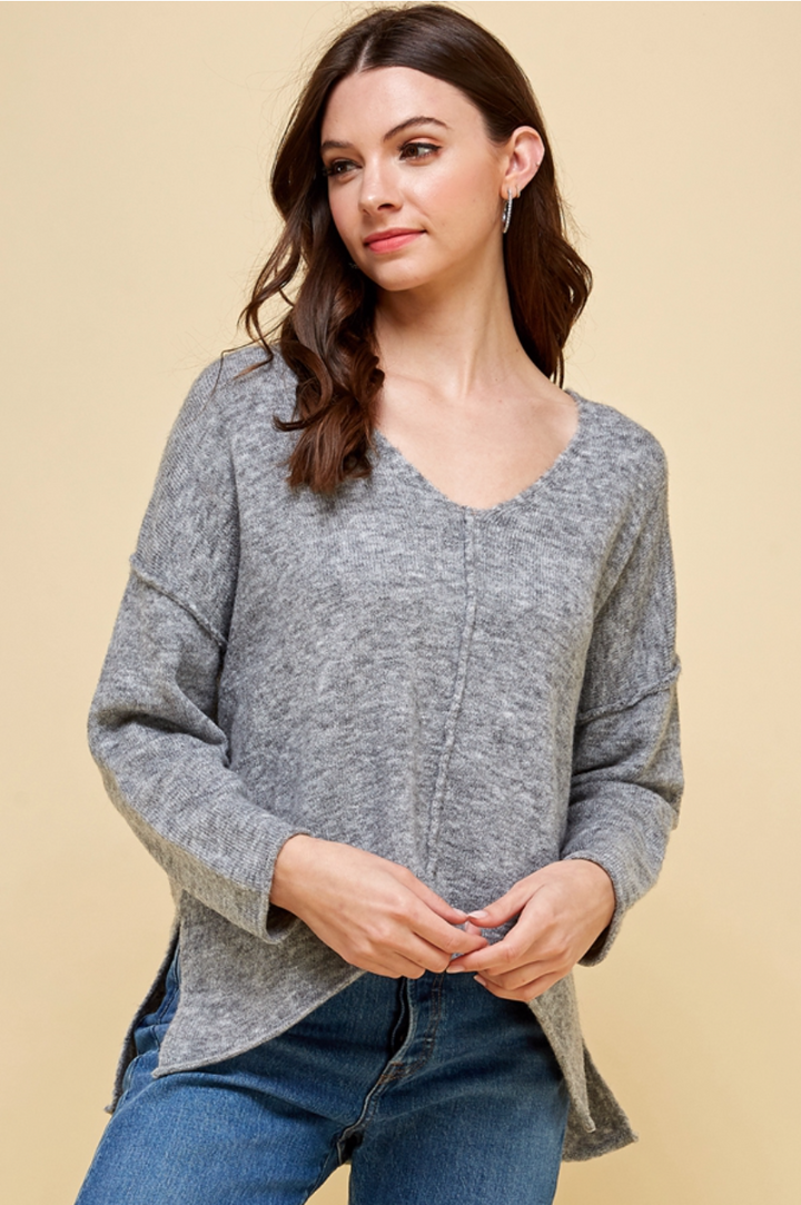 V-Neck Sweater With Stitch Detail - Kingfisher Road - Online Boutique