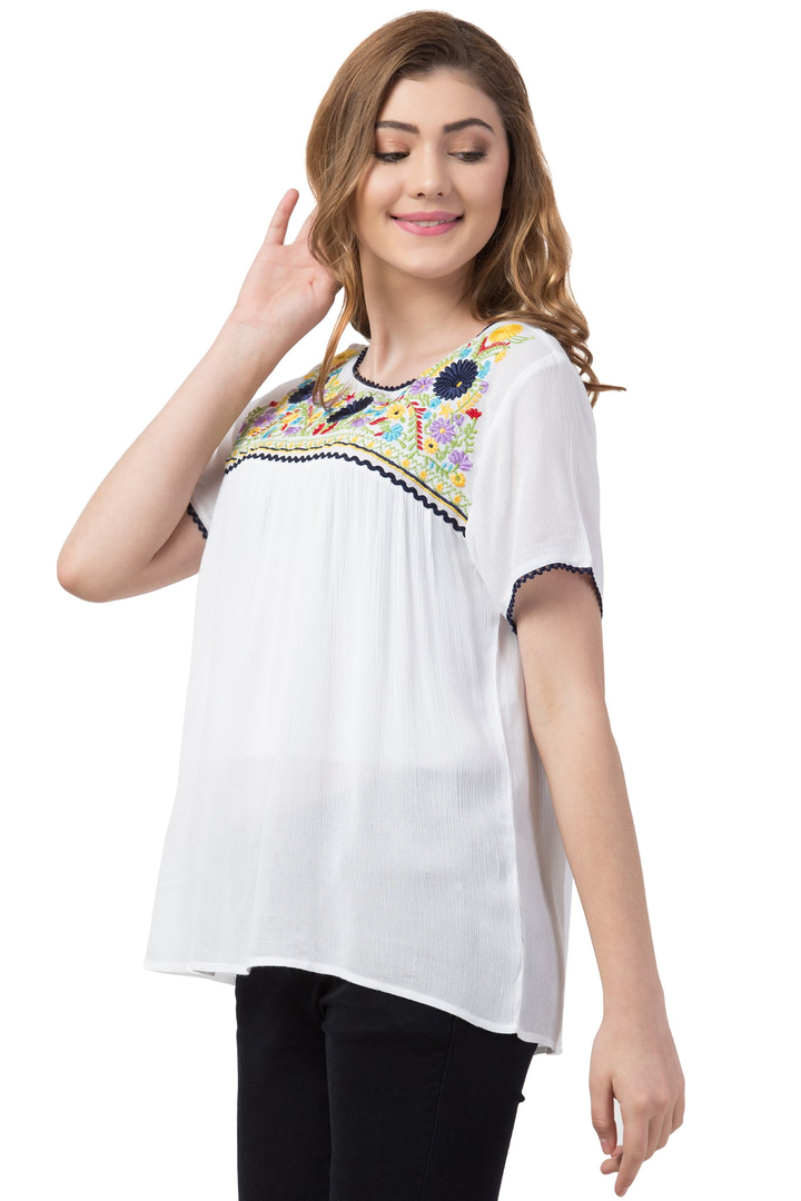 Short Sleeve Embroidered Top - Kingfisher Road - Online Boutique
