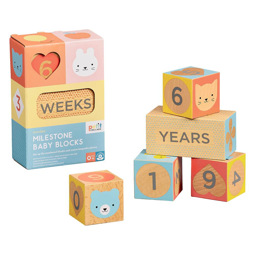 Petit Collage Wooden Baby Milestone Blocks - Kingfisher Road - Online Boutique