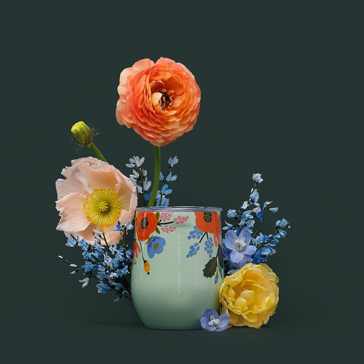 Mint Floral Stemless Cup 12oz - Kingfisher Road - Online Boutique