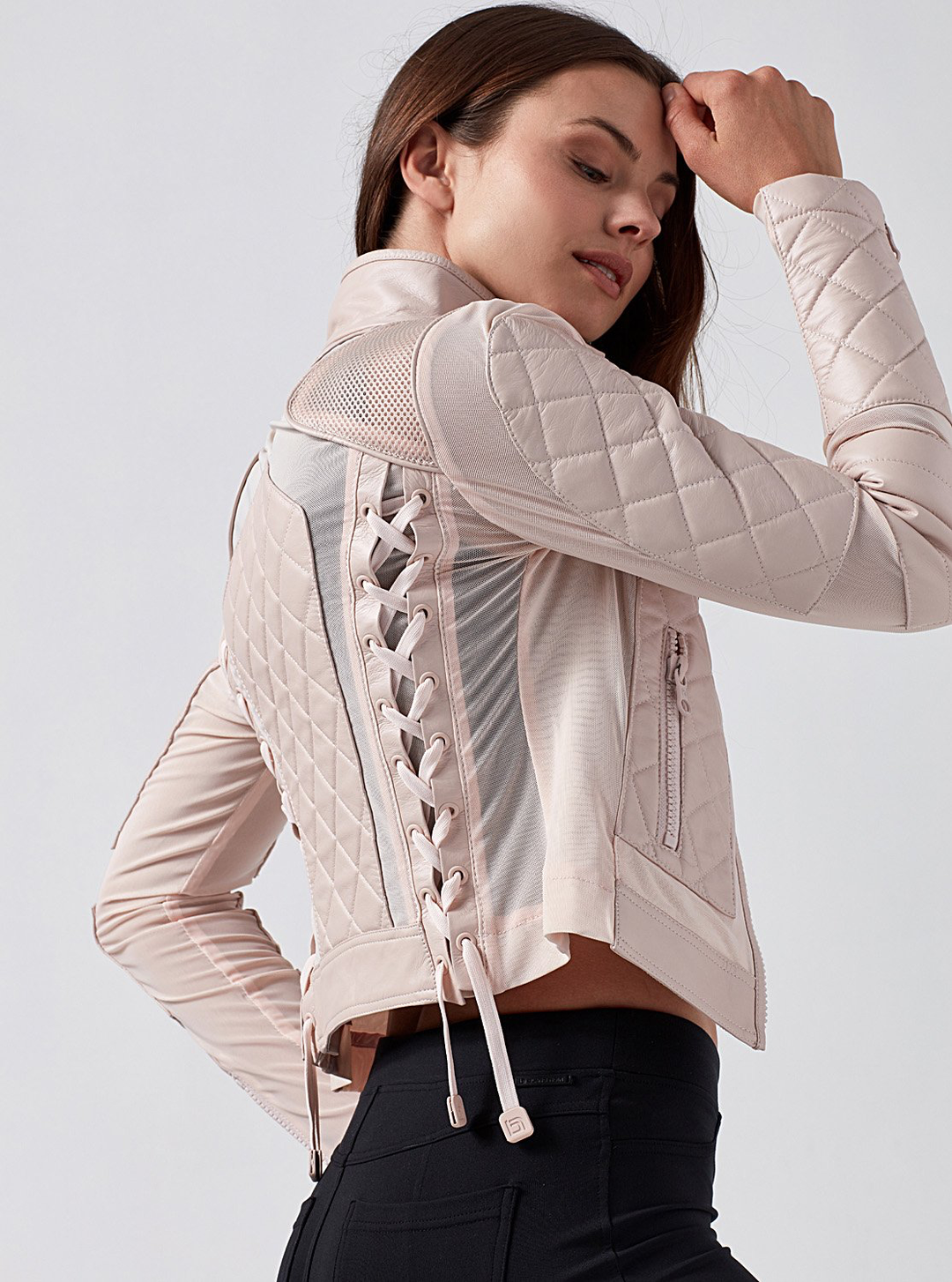 Pink Leather Mesh Moto Jacket - Kingfisher Road - Online Boutique