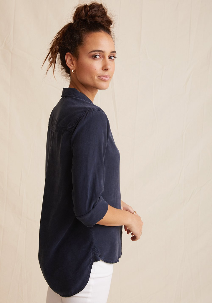 Shirt Tail Button Down - Navy - Kingfisher Road - Online Boutique
