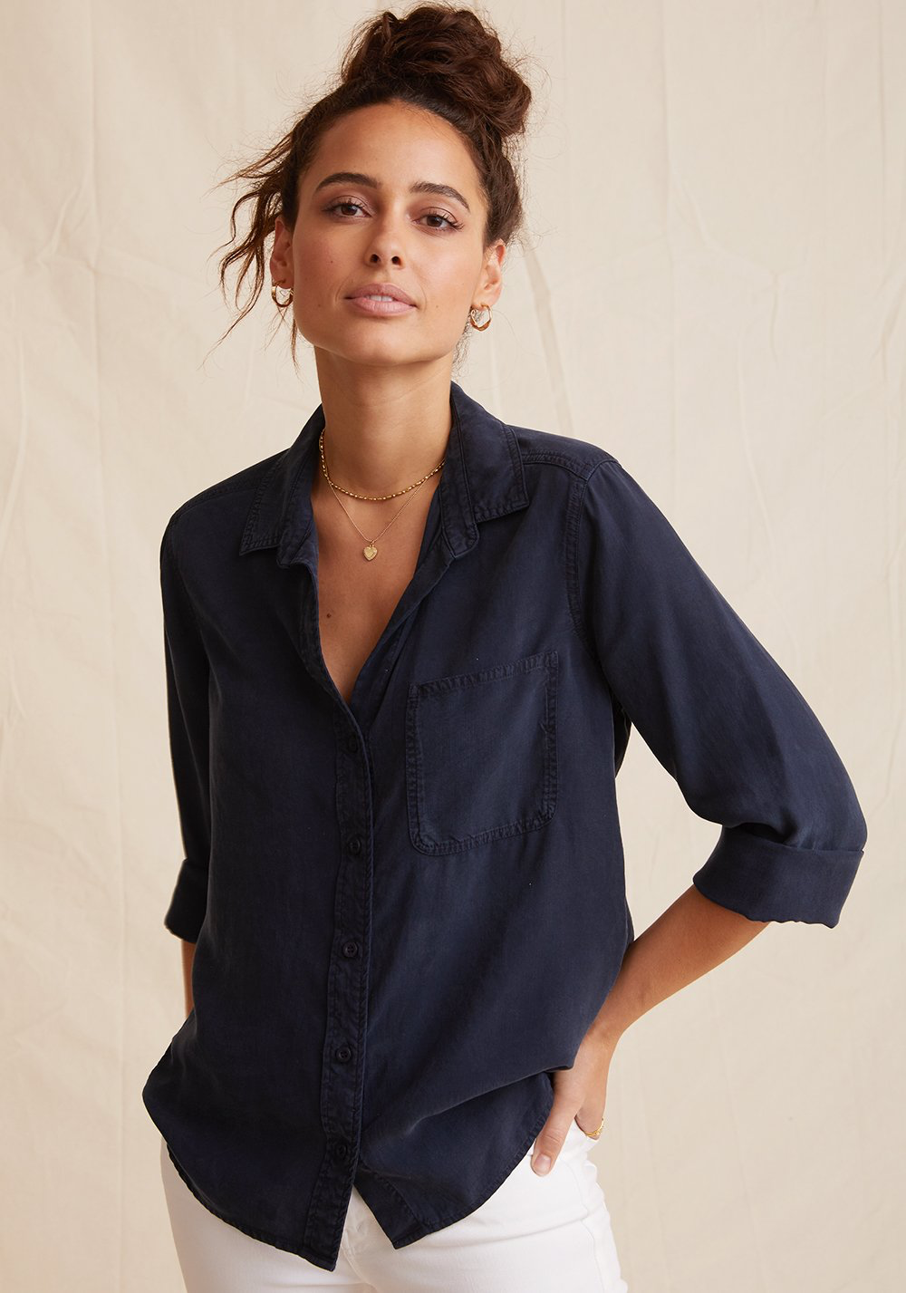 Shirt Tail Button Down - Navy - Kingfisher Road - Online Boutique