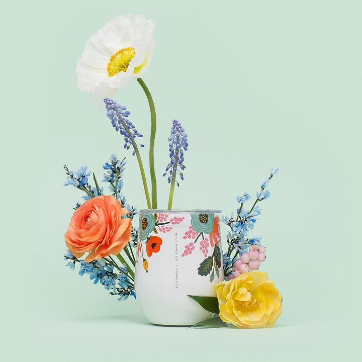 Cream Floral Stemless Cup 12oz - Kingfisher Road - Online Boutique
