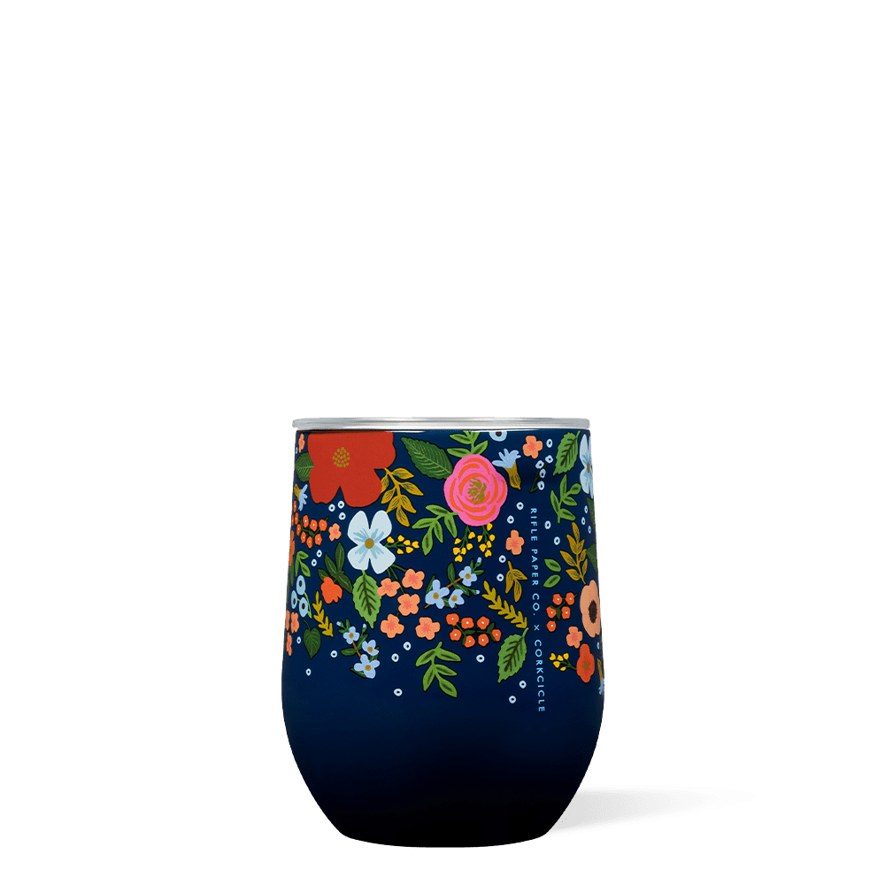 Navy Wild Rose Stemless Cup 12oz - Kingfisher Road - Online Boutique