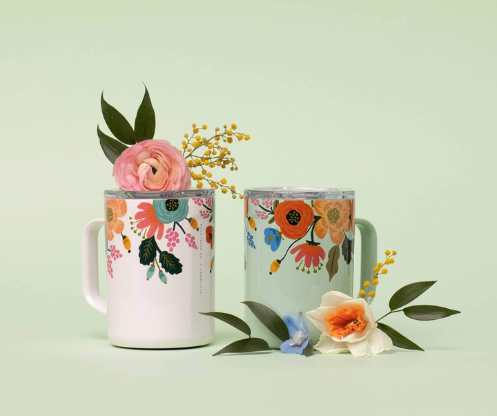 Cream Lively Floral Mug 16oz - Kingfisher Road - Online Boutique