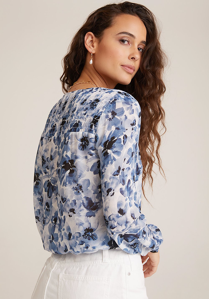 Smocked Wrap Blouse - Navy Floral - Kingfisher Road - Online Boutique