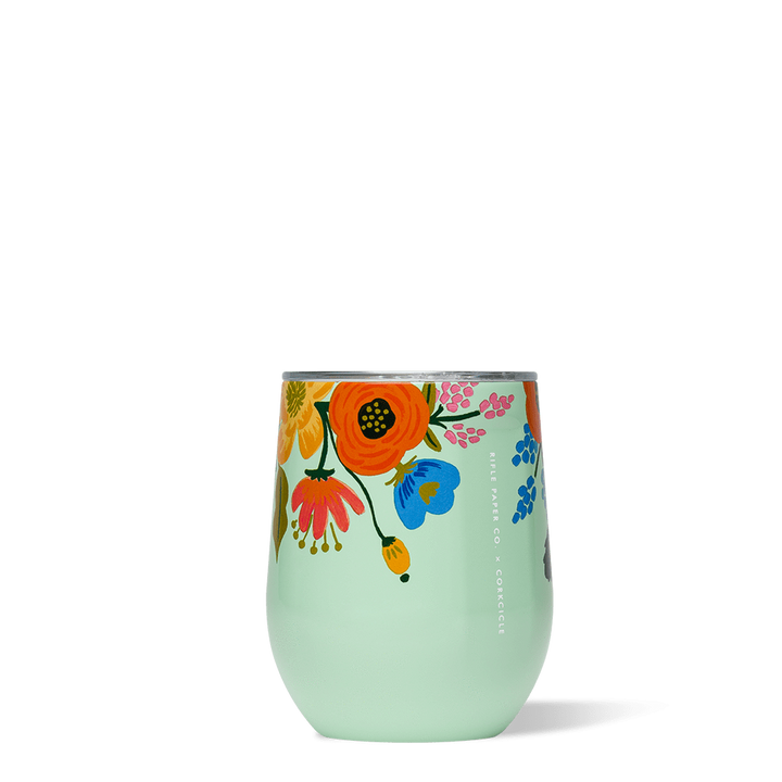 Mint Floral Stemless Cup 12oz - Kingfisher Road - Online Boutique
