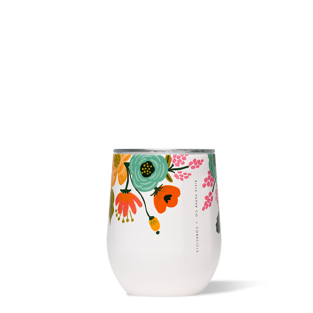 Cream Floral Stemless Cup 12oz - Kingfisher Road - Online Boutique
