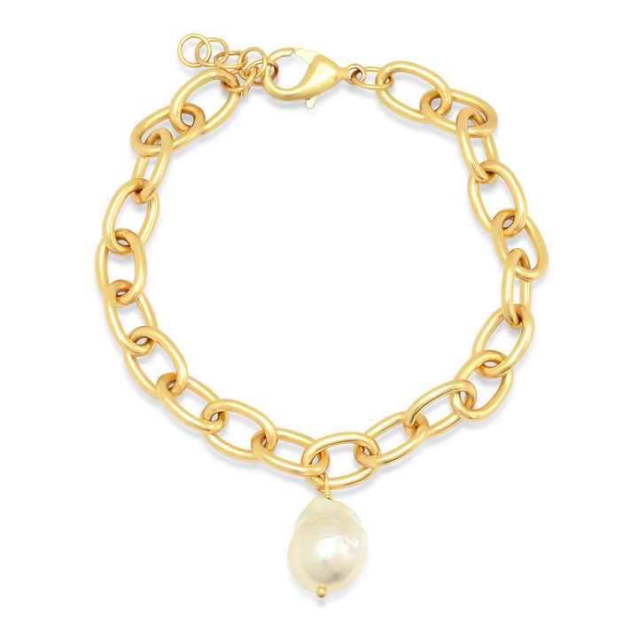 Gold Chain Bracelet with Fresh Water Pearl Dangle - Kingfisher Road - Online Boutique