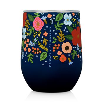Navy Wild Rose Stemless Cup 12oz - Kingfisher Road - Online Boutique