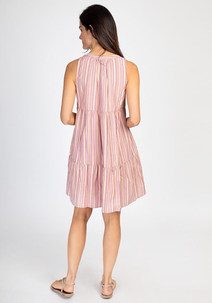 Split Neck Tiered Dress in Pink - Kingfisher Road - Online Boutique