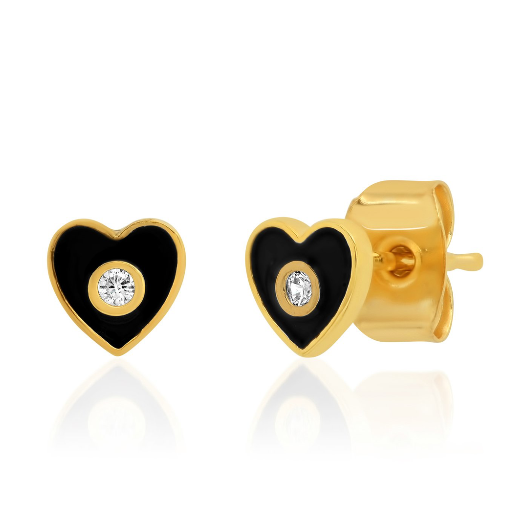ENAMEL HEART STUDS WITH CZ ACCENT - Kingfisher Road - Online Boutique