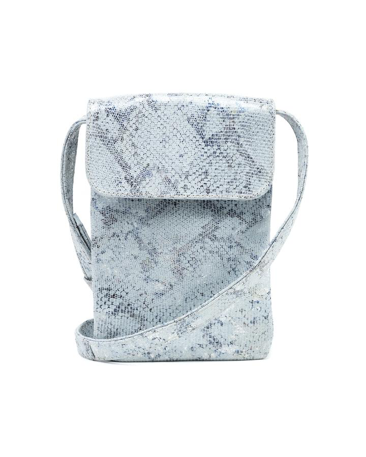 Penny Phone Bag: White Blue Metallic - Kingfisher Road - Online Boutique