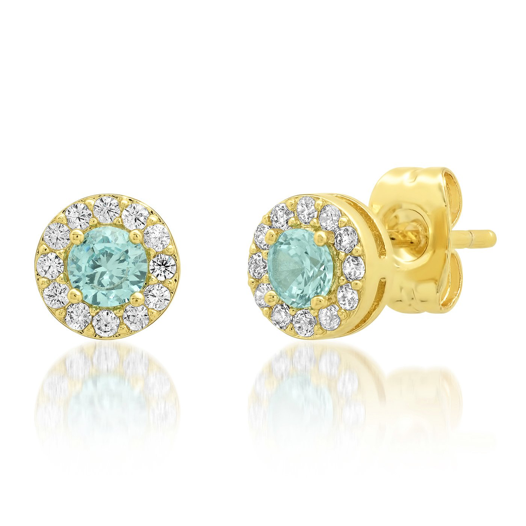Blue Center Stone and Pave Halo Studs - Kingfisher Road - Online Boutique