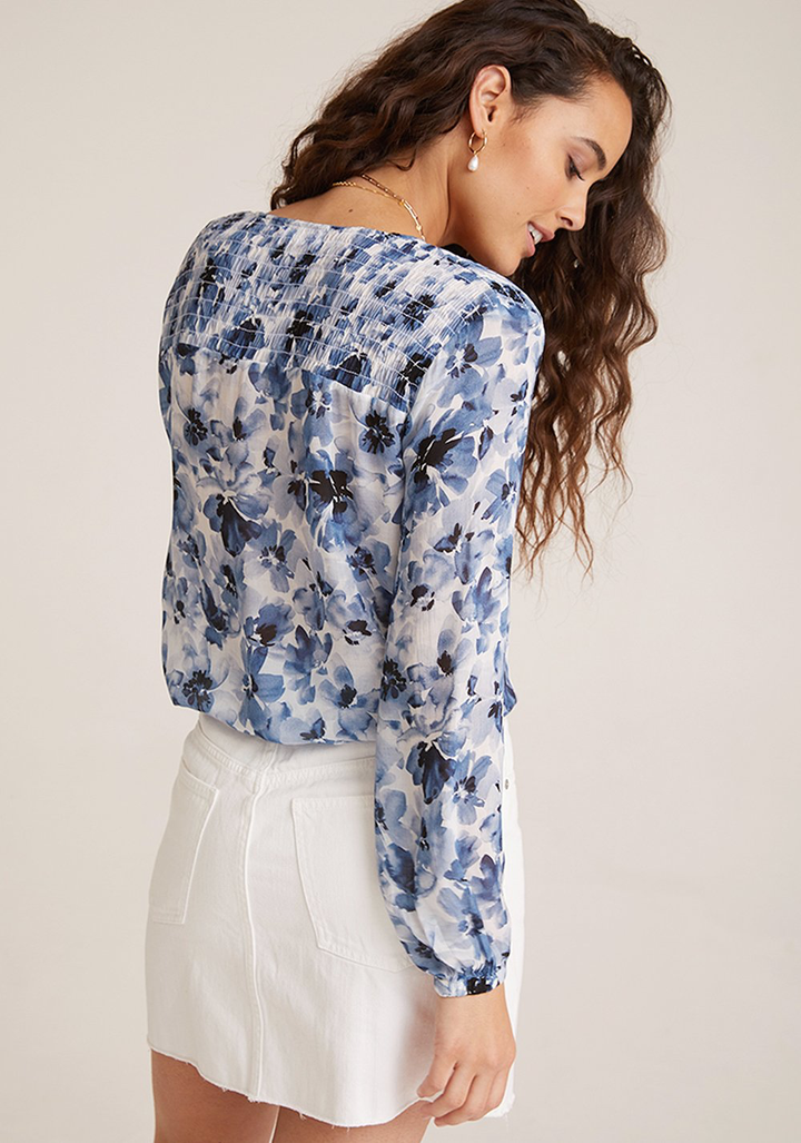 Smocked Wrap Blouse - Navy Floral - Kingfisher Road - Online Boutique
