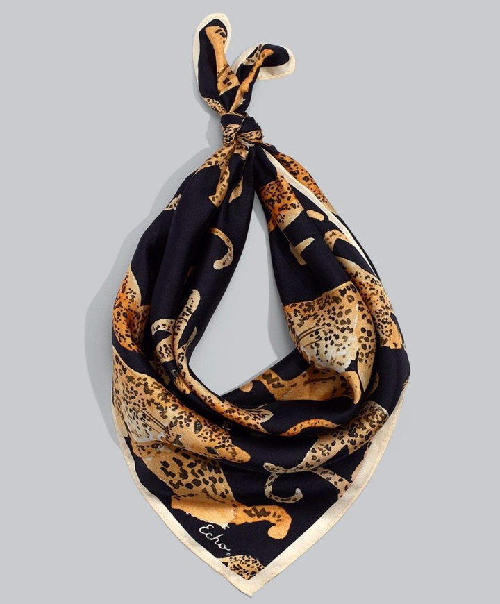 Prowling Ocelot Silk Square - Black - Kingfisher Road - Online Boutique