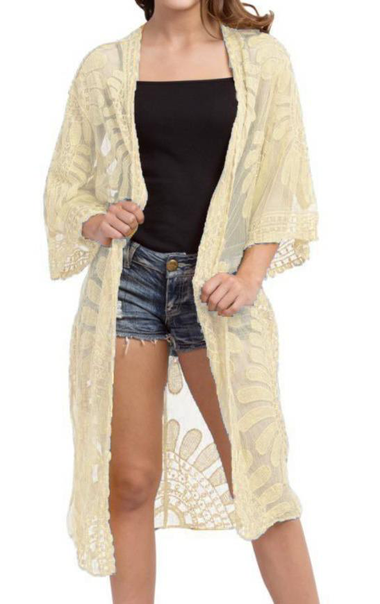 Embossed Floral Kimono - Kingfisher Road - Online Boutique